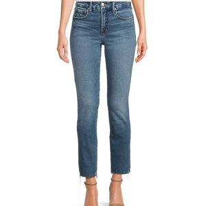 Good American Blue straight Jeans with raw hem